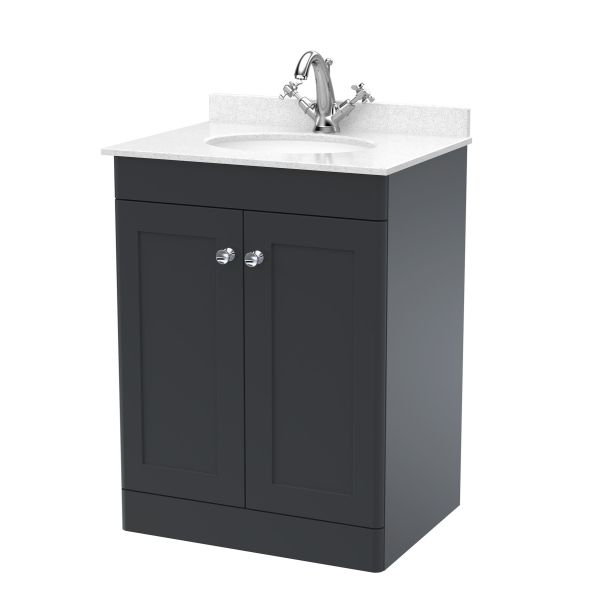 600mm Floor Standing 2 Door Vanity & Marble Top 1TH - Nuie CLC1425WR1 Black, Black colour ,image 1