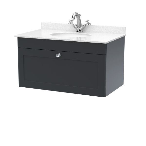 800mm Wall Hung 1 Drawer Vanity & Marble Top 1TH - Nuie CLC1496WR1 Black, Black colour ,image 1