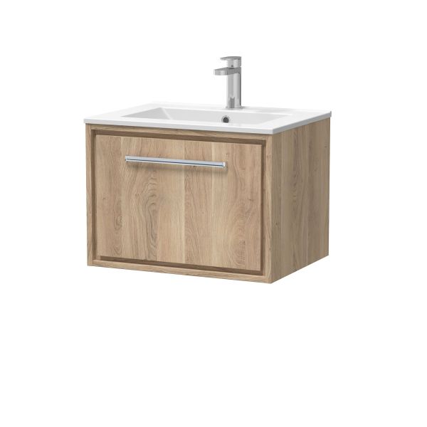 600mm Wall Hung Single Drawer Vanity with Basin - 1 Tap Hole - Hudson Reed LIL3022C Oak, Oak colour ,image 1