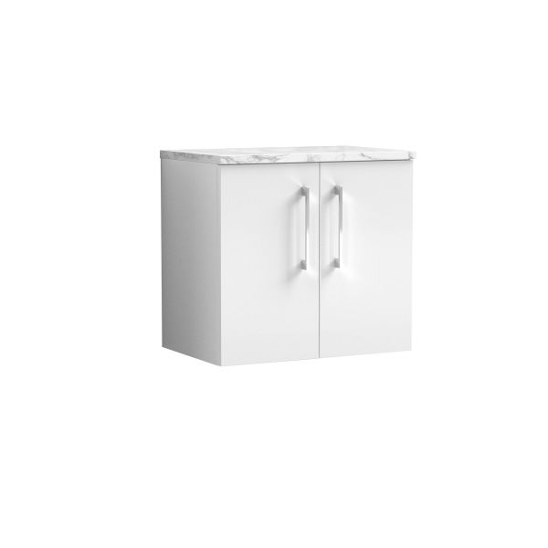 600mm Wall Hung 2-Door Vanity & Laminate Worktop - Nuie ARN123LCM White, White colour ,image 1