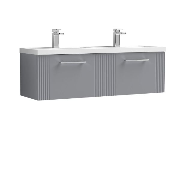 1200mm Wall Hung 2 Drawer Vanity & Double Basin - Nuie DPF294C Grey, Grey colour ,image 1