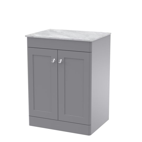 600mm Floor Standing 2-Door Vanity with Marble Top - Nuie CLC225GMT Grey, Grey colour ,image 1
