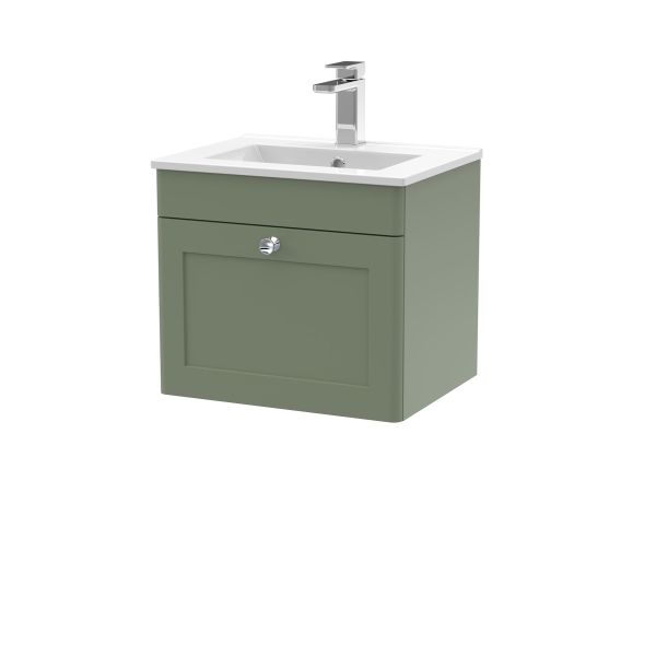 500mm Wall Hung 1 Drawer Vanity & Basin 2 - Nuie CLC891C Green, Green colour ,image 1