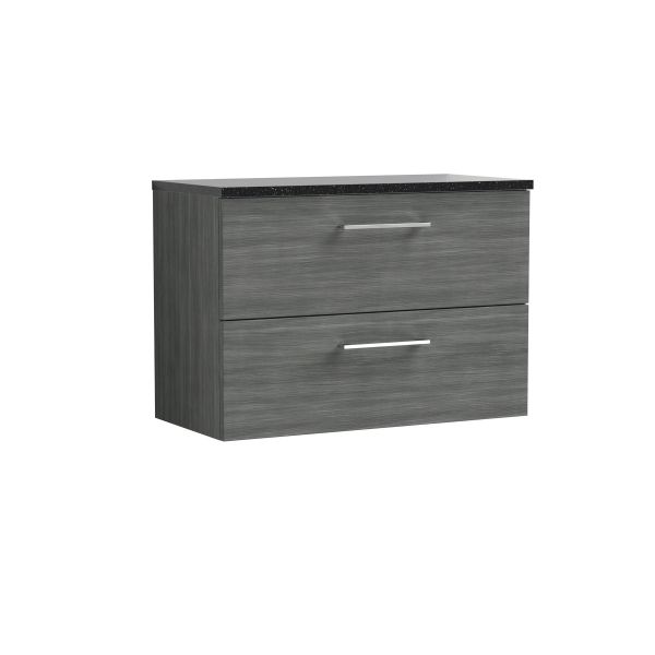 800mm Wall Hung 2 Drawer Vanity & Laminate Top - Nuie ARN526LSB Grey, Grey colour ,image 1