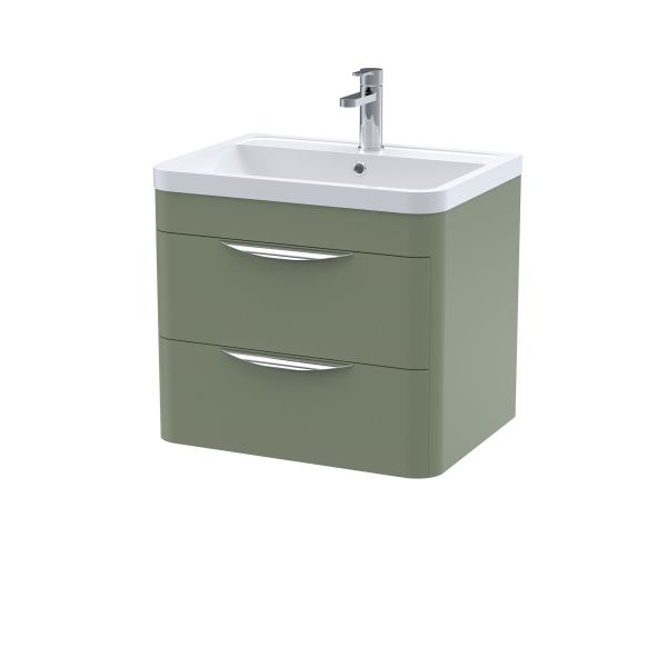 600mm Wall Hung 2 Drawer Vanity & Ceramic Basin - Nuie FPA802A Green, Green colour ,image 1