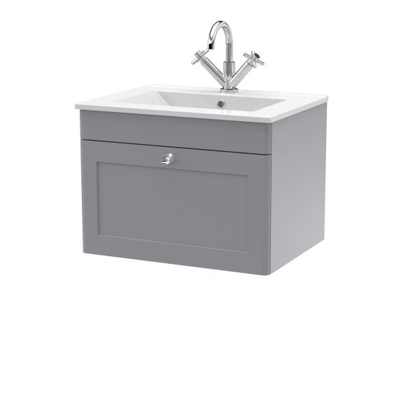 600mm Wall Hung 1-Drawer Vanity with Basin - 1 Tap Hole - Nuie CLC294C Grey, Grey colour ,image 1