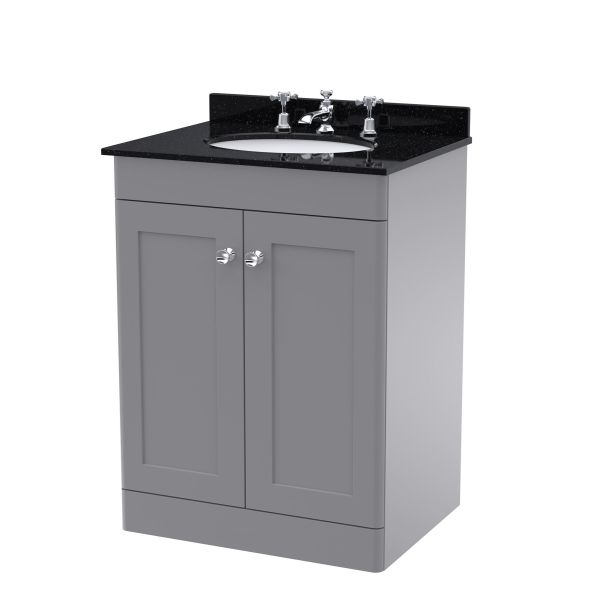 600mm Floor Standing 2 Door Vanity & Marble Top 3TH - Nuie CLC225BR3 Grey, Grey colour ,image 1