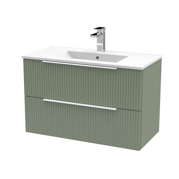 800mm Wall Hung 2 Drawer Vanity & Basin 2 - Hudson Reed DFF895B Green, Green colour ,image 1