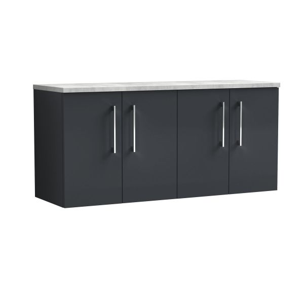 1200mm Wall Hung 4-Door Vanity & Laminate Worktop - Nuie ARN1423LBG2 Black, Black colour ,image 1