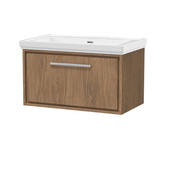 800mm Wall Hung Single Drawer Vanity with Basin - 0 Tap Hole - Hudson Reed LIL2725H Oak, Oak colour ,image 1