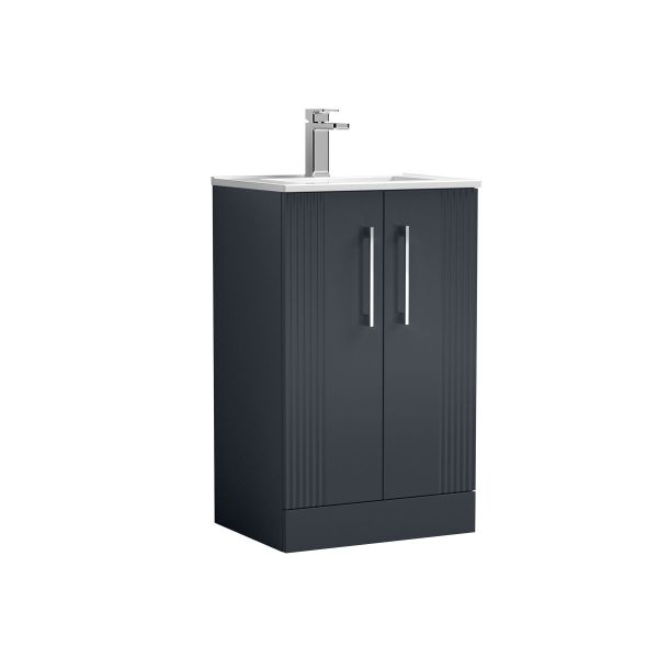 500mm Floor Standing 2 Door Vanity & Basin 2 - Nuie DPF1423B Black, Black colour ,image 1