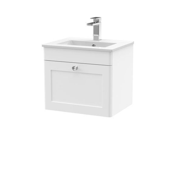 500mm Wall Hung 1 Drawer Vanity & Basin 2 - Nuie CLC191C White, White colour ,image 1