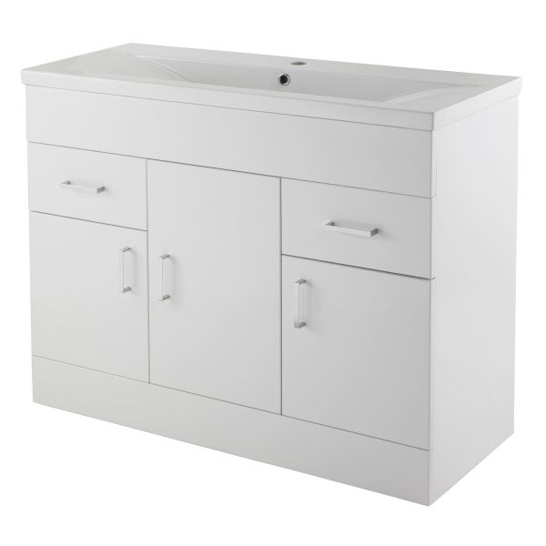 1000mm Floor Standing Cabinet & Minimalist Basin - Nuie VTMW1000 Gloss White, White colour ,image 1