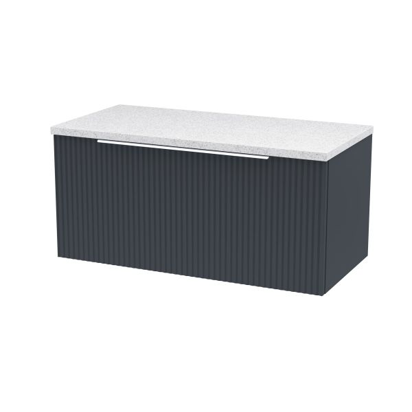 800mm Wall Hung Single Drawer Vanity & Laminate Top - Hudson Reed DFF1496LSW Black, Black colour ,image 1