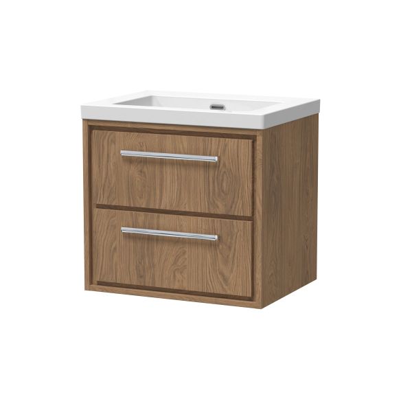600mm Wall Hung 2-Drawer Vanity with Basin - 0 Tap Hole - Hudson Reed LIL2724K Oak, Oak colour ,image 1