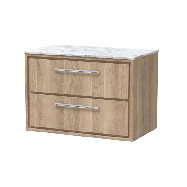 800mm Wall Hung 2-Drawer Vanity with Marble Worktop - Hudson Reed LIL3026CMT Oak, Oak colour ,image 1