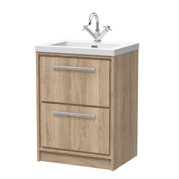 600mm Floor Standing 2-Drawer Vanity with Basin - 1 Tap Hole - Hudson Reed LIL3033L Oak, Oak colour ,image 1