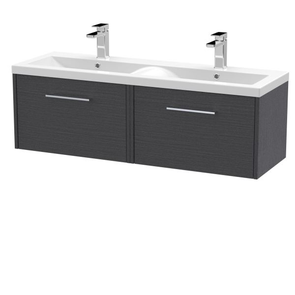 1200mm Wall Hung 2 Drawer Vanity & Double Basin - Hudson Reed JNU2222F Grey, Grey colour ,image 1
