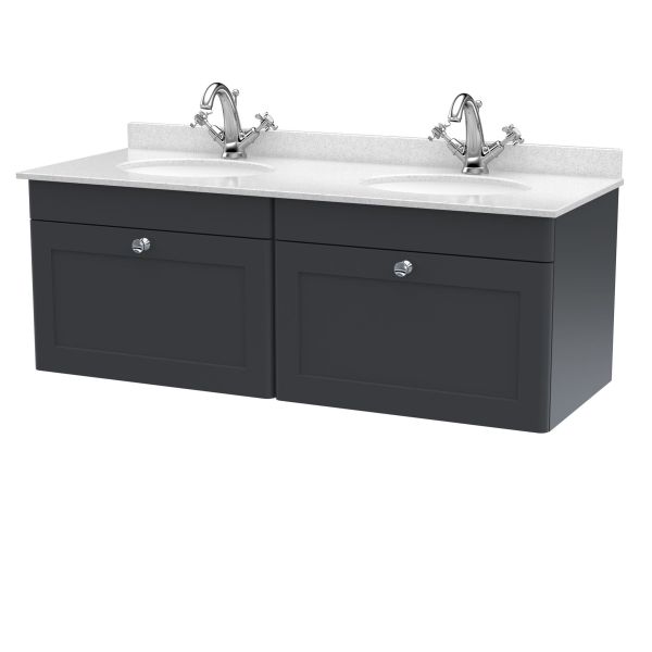 1200mm Wall Hung 2 Drawer Vanity & Marble Top - Nuie CLC1494WR2 Black, Black colour ,image 1