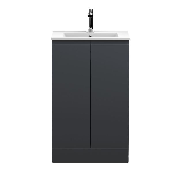 500mm Floor Standing 2 Door Vanity & Basin 2 - Hudson Reed URB1407B Black, Black colour ,image 1