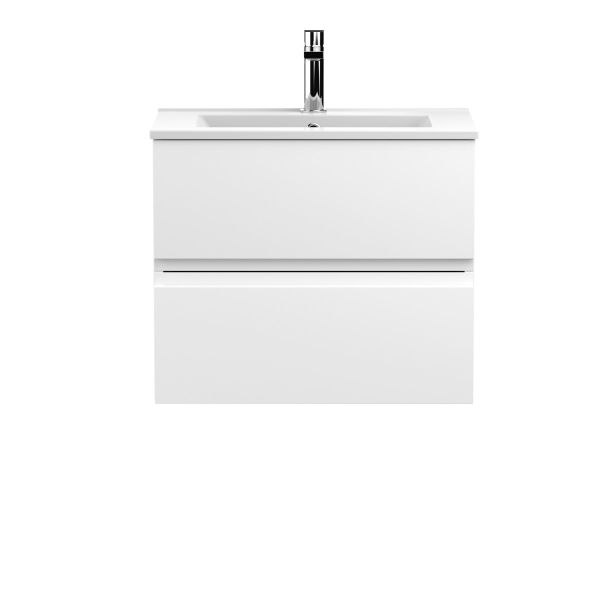600mm Wall Hung 2-Drawer Vanity Unit & Basin 2 - Hudson Reed URB104B Satin White, White colour ,image 1