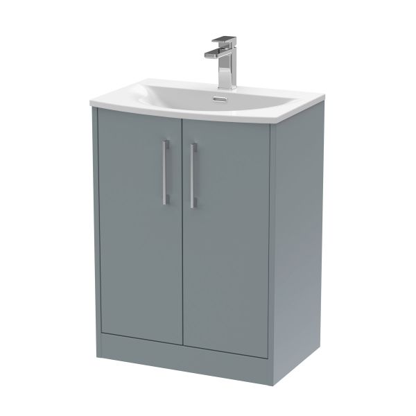 600mm Floor Standing 2 Door Vanity & Basin 4 - Hudson Reed JNU2303G Grey, Grey colour ,image 1