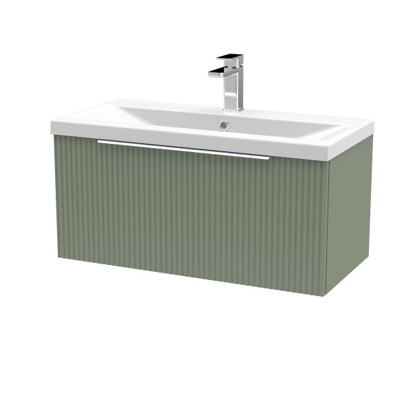 800mm Wall Hung Single Drawer Vanity & Basin 1 - Hudson Reed DFF896A Green, Green colour ,image 1