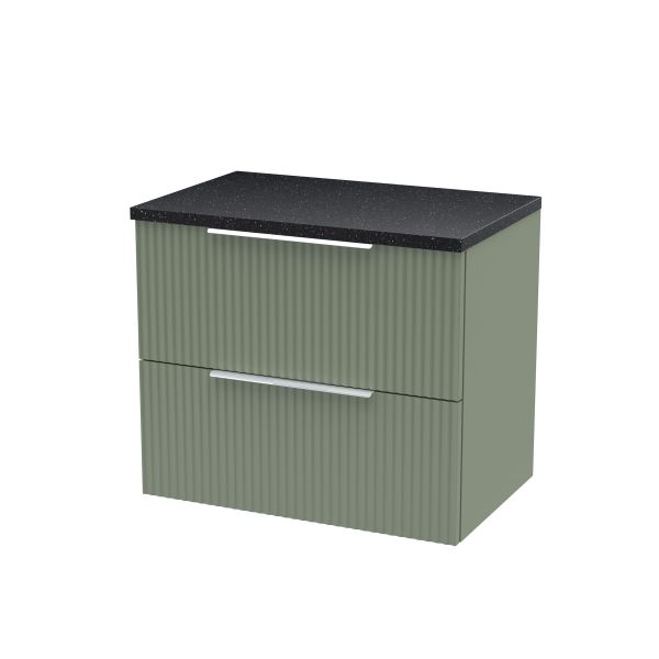 600mm Wall Hung 2 Drawer Vanity & Laminate Top - Hudson Reed DFF893LSB Green, Green colour ,image 1