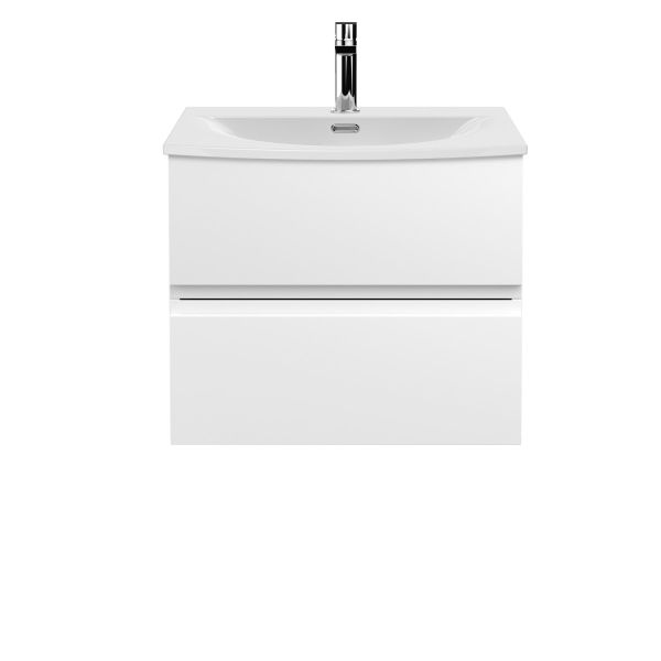 600mm Wall Hung 2 Drawer Vanity Unit & Basin 4 - Hudson Reed URB104G Satin White, White colour ,image 1