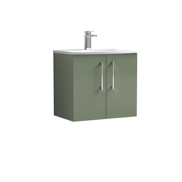 600mm Wall Hung 2 Door Vanity & Basin 4 - Nuie ARN823G Green, Green colour ,image 1