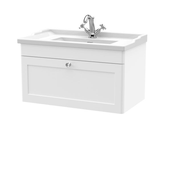 800mm Wall Hung 1 Drawer Vanity & Basin 1TH - Nuie CLC196F White, White colour ,image 1