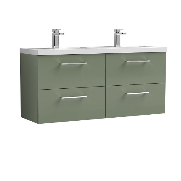 1200mm Wall Hung 4 Drawer Vanity & Double Basin - Nuie ARN824C Green, Green colour ,image 1