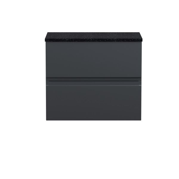 600mm Wall Hung 2 Drawer Vanity & Laminate Top - Hudson Reed URB1404LSB Black, Black colour ,image 1