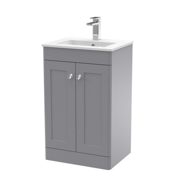 500mm Floor Standing 2 Door Vanity & Basin 2 - Nuie CLC223C Grey, Grey colour ,image 1