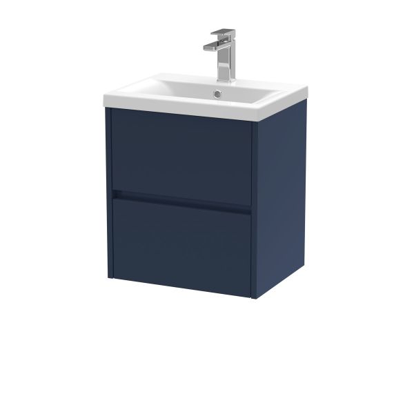 500mm Wall Hung 2-Drawer Unit & Basin 1 - Nuie HAV2902A Blue, Blue colour ,image 1