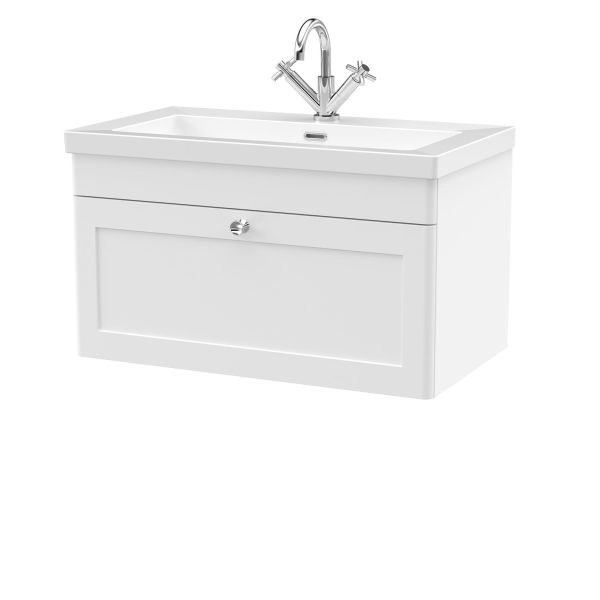 800mm Wall Hung 2-Door Vanity with Basin - 1 Tap Hole - Nuie CLC196L White, White colour ,image 1