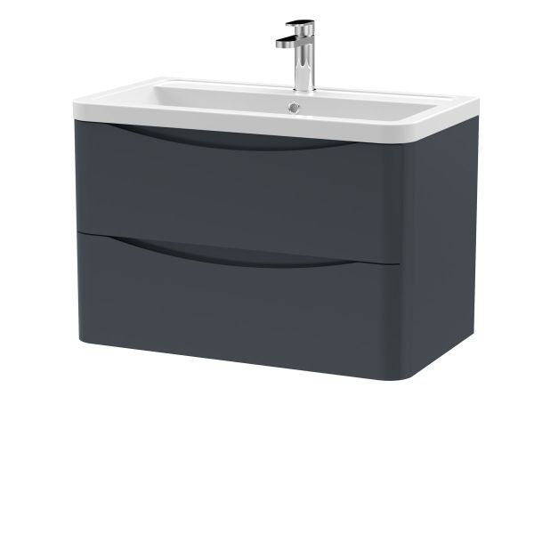 800mm Wall Hung 2 Drawer Vanity & Ceramic Basin - Nuie LUN1404A Black, Black colour ,image 1