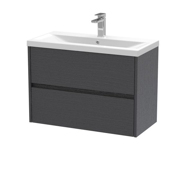 800mm Wall Hung 2 Drawer Unit & Basin 1 - Nuie HAV2206A Grey, Grey colour ,image 1