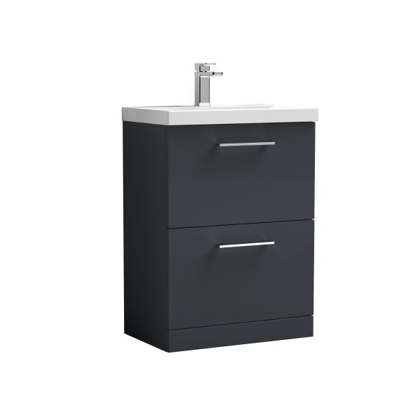 600mm Floor Standing 2 Drawer Vanity & Basin 1 - Nuie ARN1433A Black, Black colour ,image 1