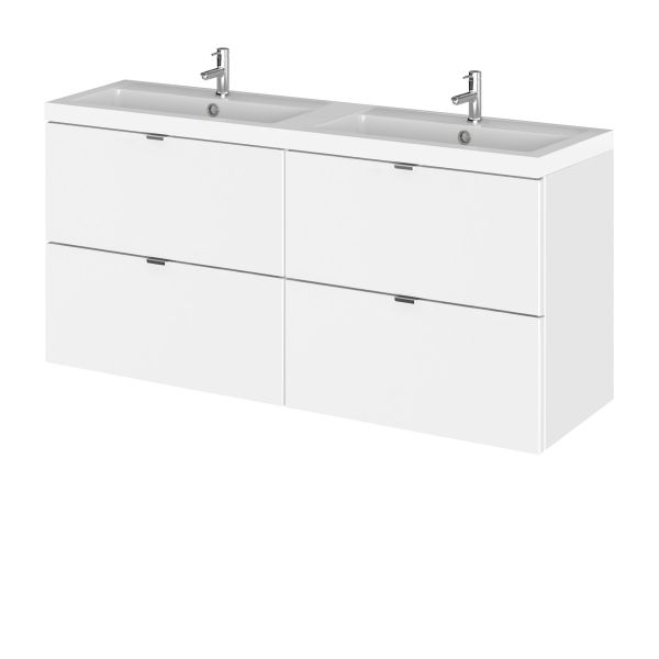 1200mm Vanity Unit & Double Basin - Hudson Reed CBI132 Gloss White, White colour ,image 1