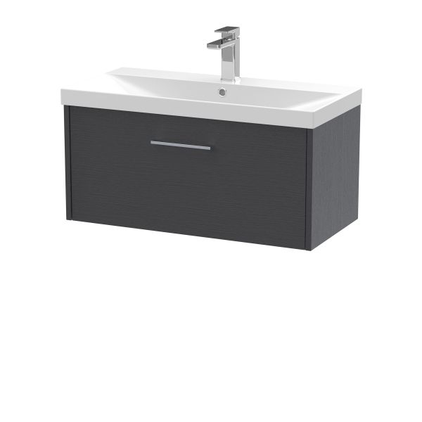 800mm Wall Hung Single Drawer Vanity & Basin 3 - Hudson Reed JNU2225D Grey, Grey colour ,image 1