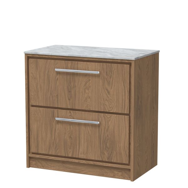 800mm Floor Standing 2-Drawer Vanity with Marble Worktop - Hudson Reed LIL2735GMT Oak, Oak colour ,image 1