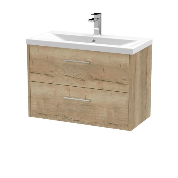 800mm Wall Hung 2 Drawer Vanity & Basin 1 - Hudson Reed JNU1826A Oak, Oak colour ,image 1