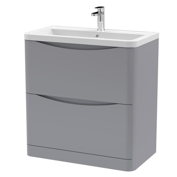 800mm Floor Standing 2 Drawer Vanity & Ceramic Basin - Nuie LUN203A Grey, Grey colour ,image 1
