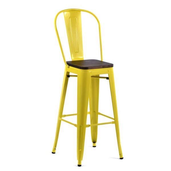 Tolix Style 850 x 450 Metal Garden High Chair With Timber Seat - Yellow, Yellow colour ,image 1