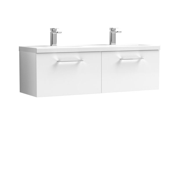 1200mm Wall Hung 2 Drawer Vanity & Double Basin - Nuie ARN122F White, White colour ,image 1