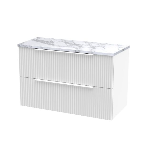 800mm Wall Hung 2-Drawer Vanity & Laminate Worktop - Hudson Reed DFF195LCM White, White colour ,image 1