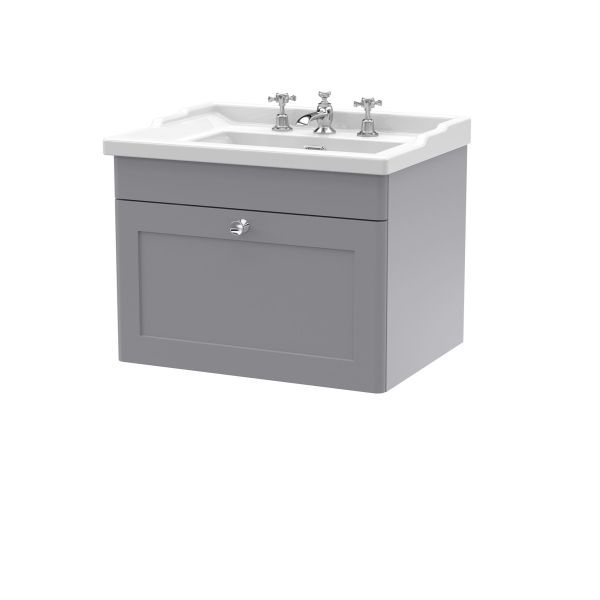 600mm Wall Hung 1 Drawer Vanity & Basin 3TH - Nuie CLC294G Grey, Grey colour ,image 1
