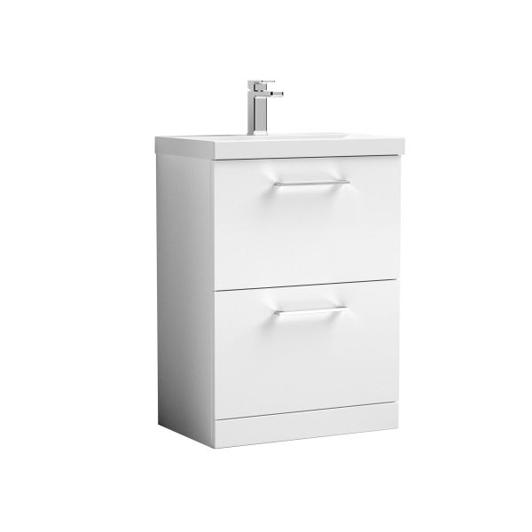 600mm Floor Standing 2 Drawer Vanity & Basin 1 - Nuie ARN133A White, White colour ,image 1