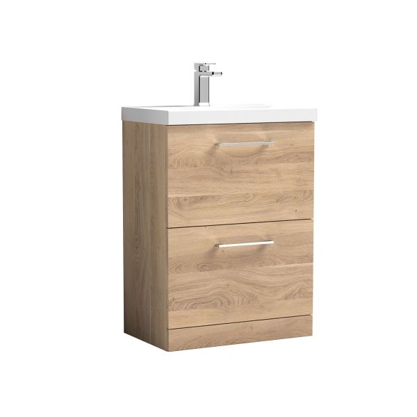 600mm Floor Standing 2-Drawer Vanity & Basin 3 - Nuie ARN3033D Oak, Oak colour ,image 1